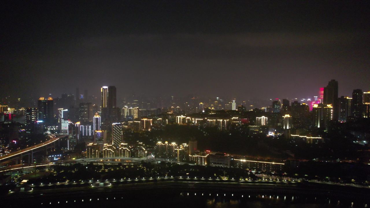 重庆江北区城市夜景灯光航拍