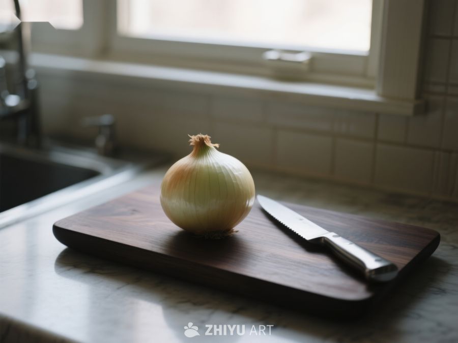 厨房台面上的洋葱与刀具 118