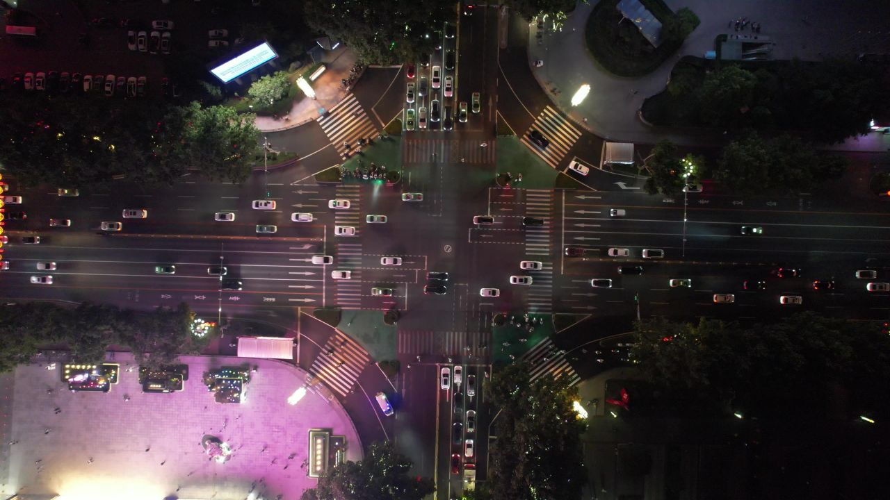 河北邯郸城市夜景灯光交通航拍