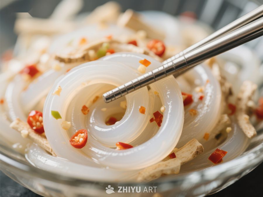 透明面条配辣椒与花生 1477