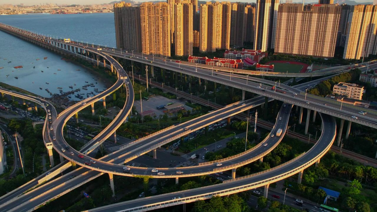 厦门航拍集美立交桥延时