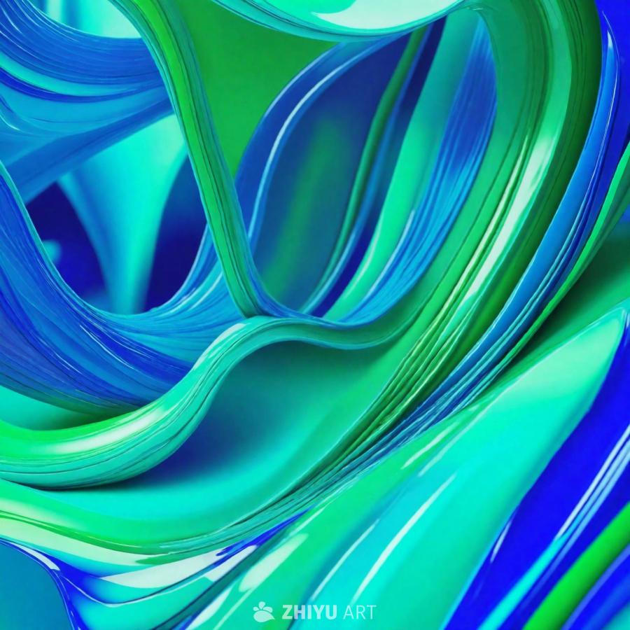 蓝绿色的曲线相互缠绕，形成动态流动的抽象图案。该图