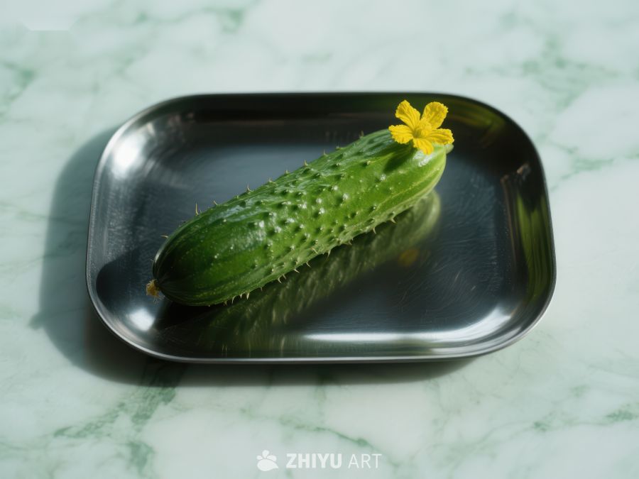 带花黄瓜置于金属盘中 27