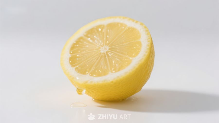 新鲜柠檬切片，汁液滴落