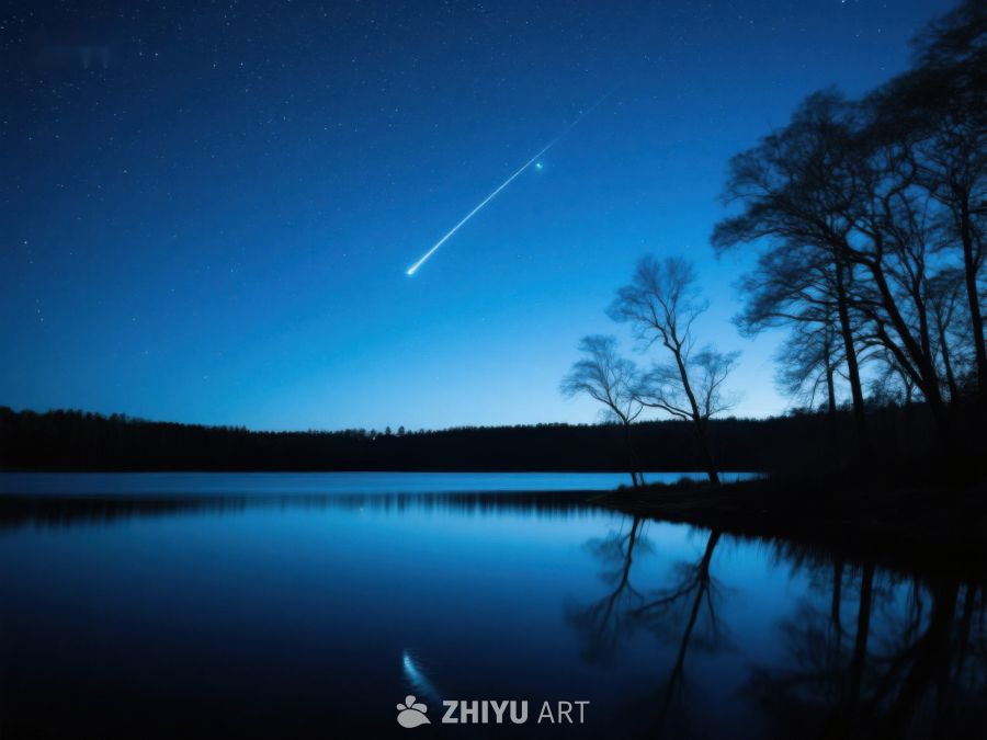 夜空流星划过湖面倒影 271