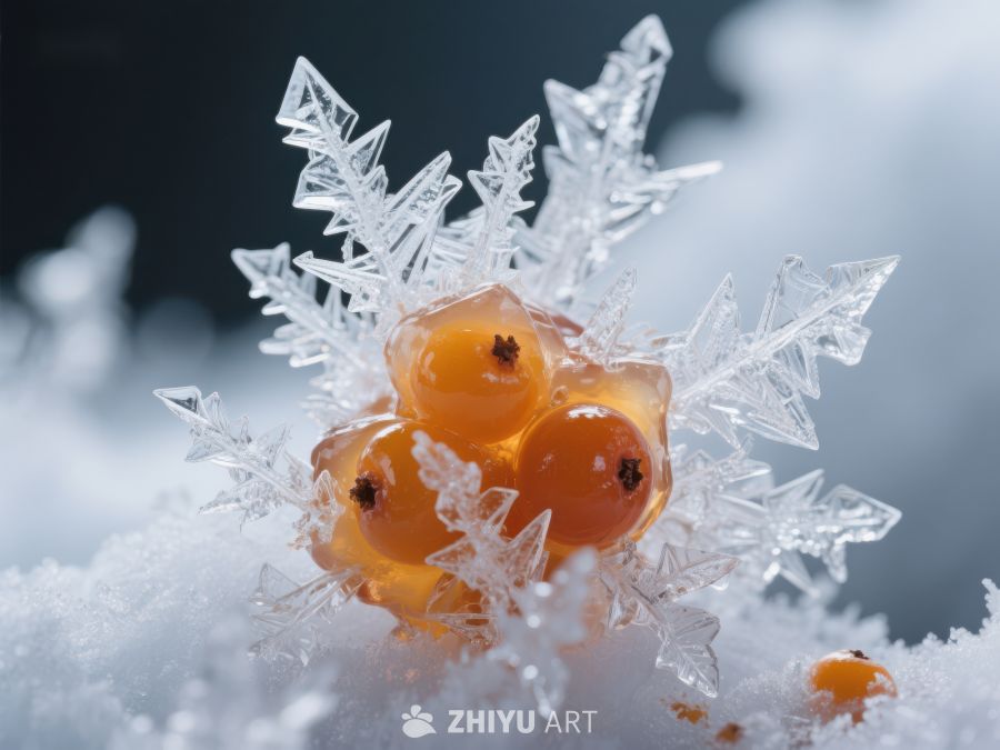 冰晶包裹的橙色浆果 13