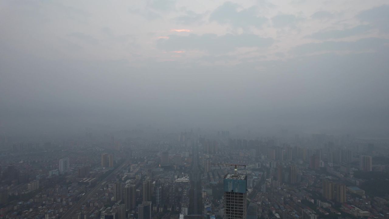 湖南岳阳城市清晨风光航拍 