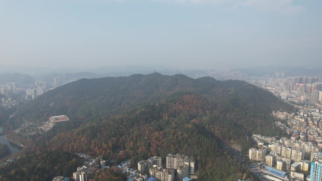 贵州遵义城市风光凤凰山公园航拍 