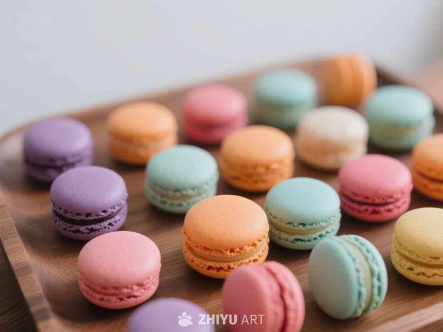 色彩斑斓的马卡龙整齐排列