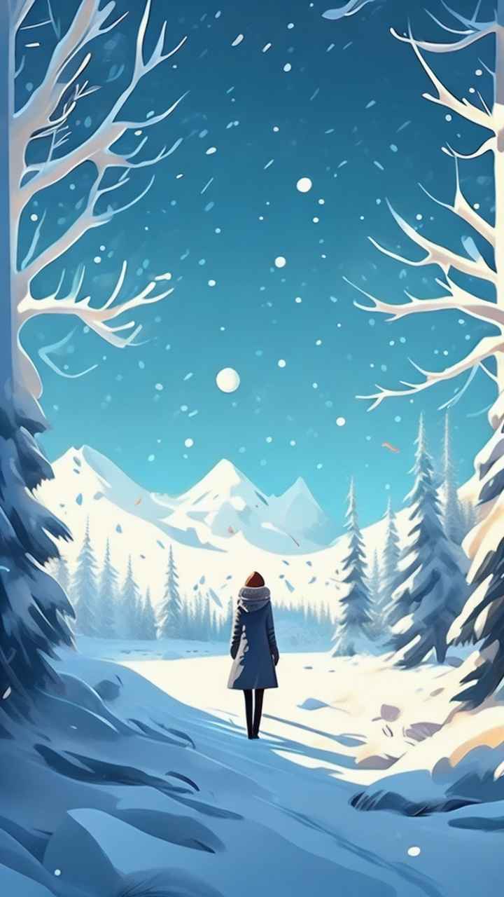 冬季背景图插画雪山雪景 90