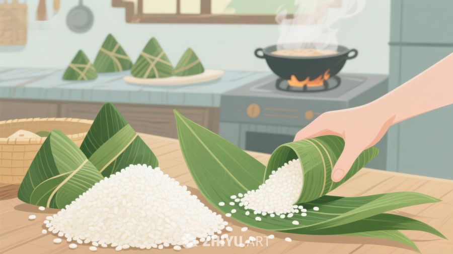 制作粽子的温馨厨房场景 452