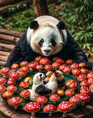 熊猫与蘑菇