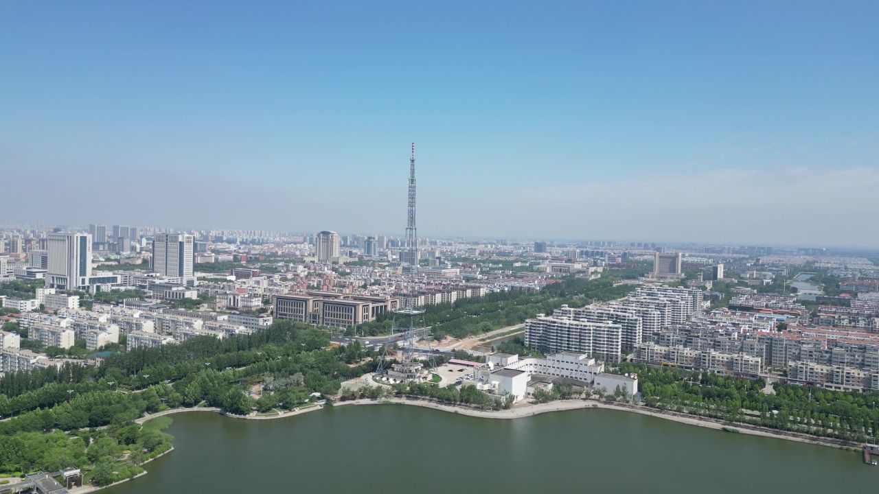 航拍山东东营城市建设东营风光