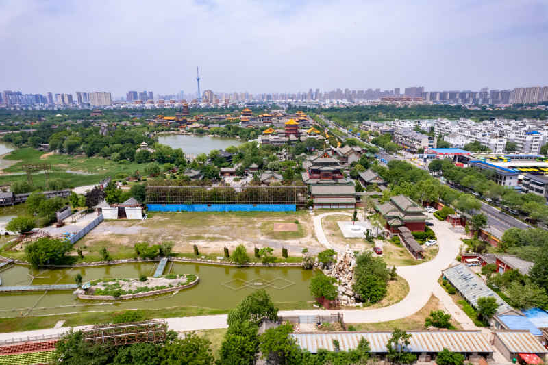 河南开封城市风光地标建筑旅游景区航拍图 