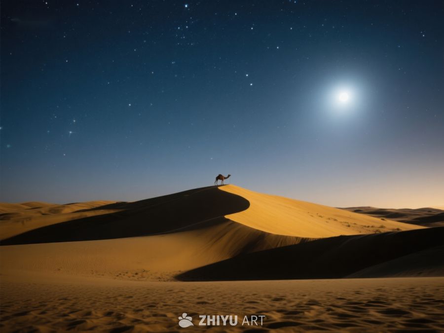 月夜沙漠上的孤独身影 590