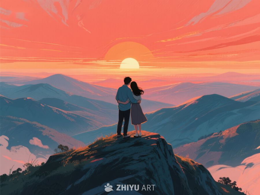 山顶情侣共赏日落美景 630