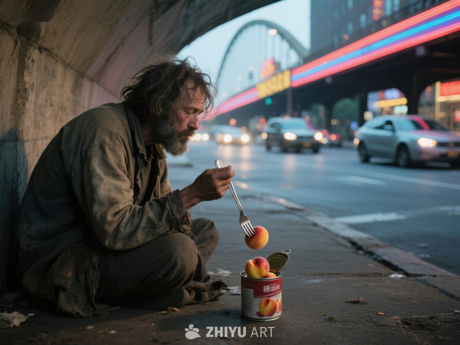 桥下男子用叉子吃水果 350