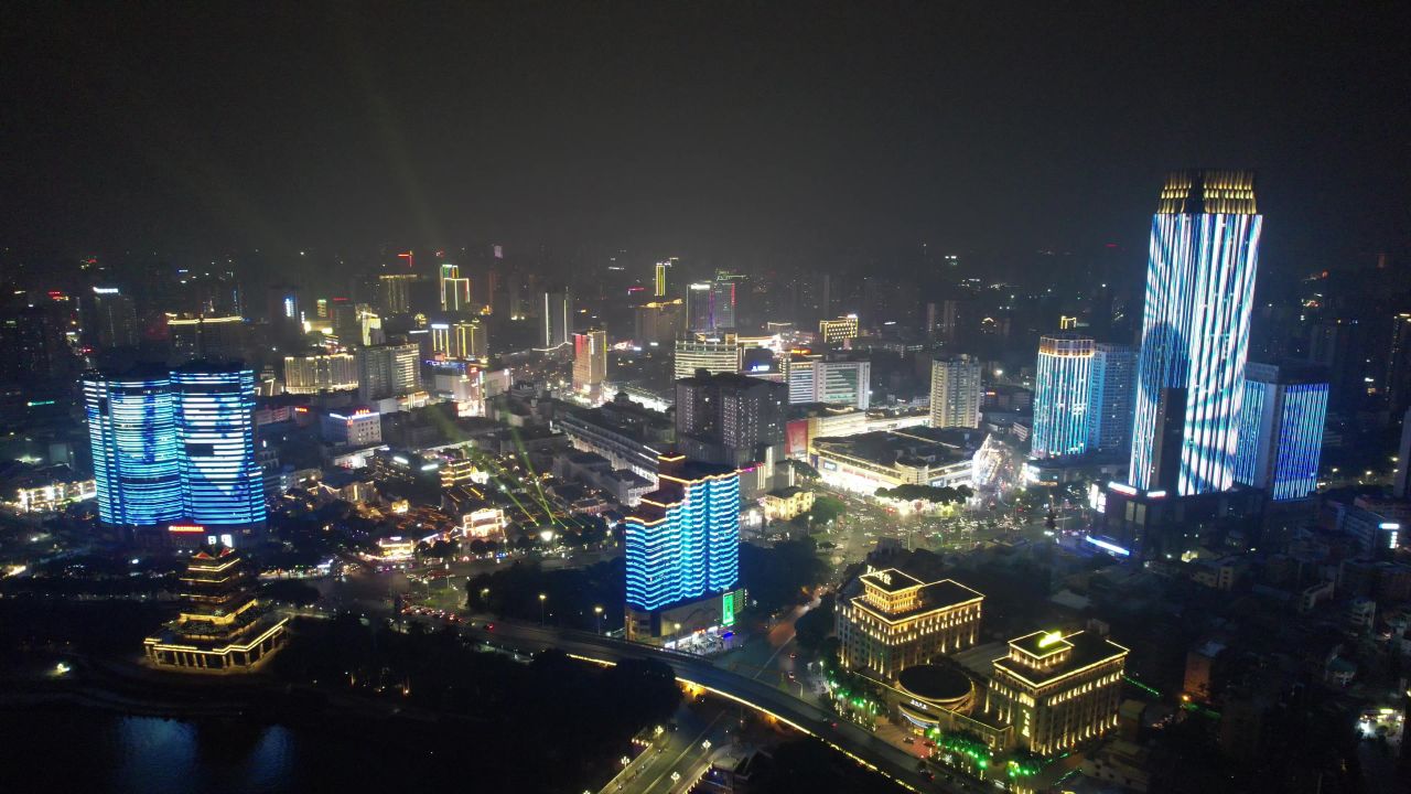 广西南宁城市夜景灯光交通航拍 