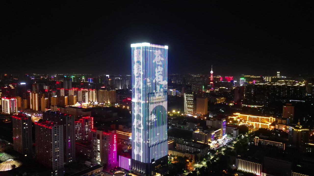  石家庄城市夜景灯光航拍