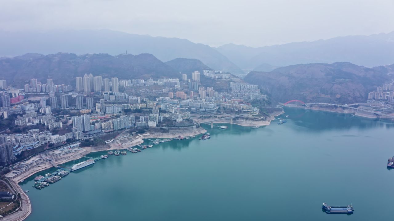 重庆市巫山县巫峡县城航拍视频