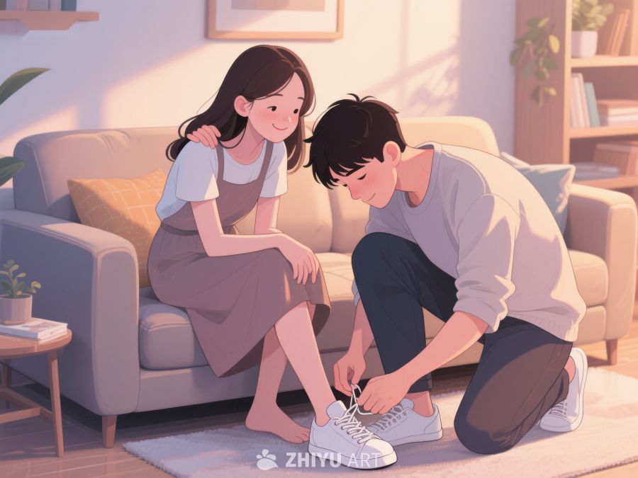 温馨瞬间：男子为女子系鞋带 829