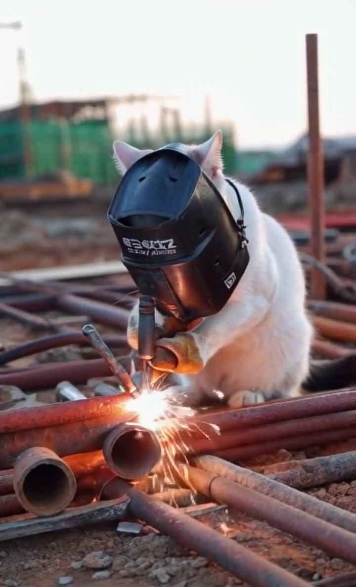 焊接猫：建筑工地上的喵师傅