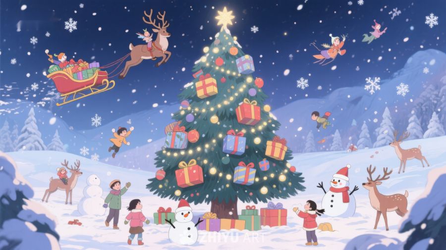 圣诞树下的欢乐雪景 206