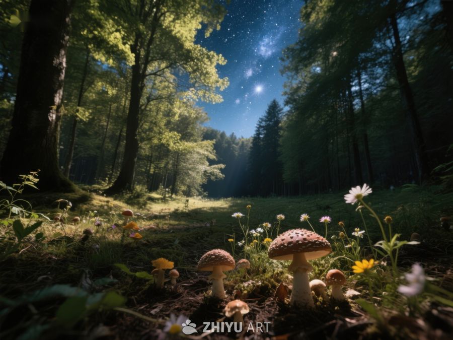 森林夜景：蘑菇与星空 62