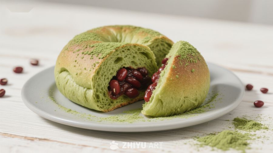 抹茶红豆面包，清新美味