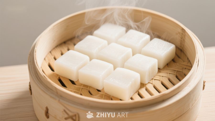 蒸笼中的热气腾腾糕点