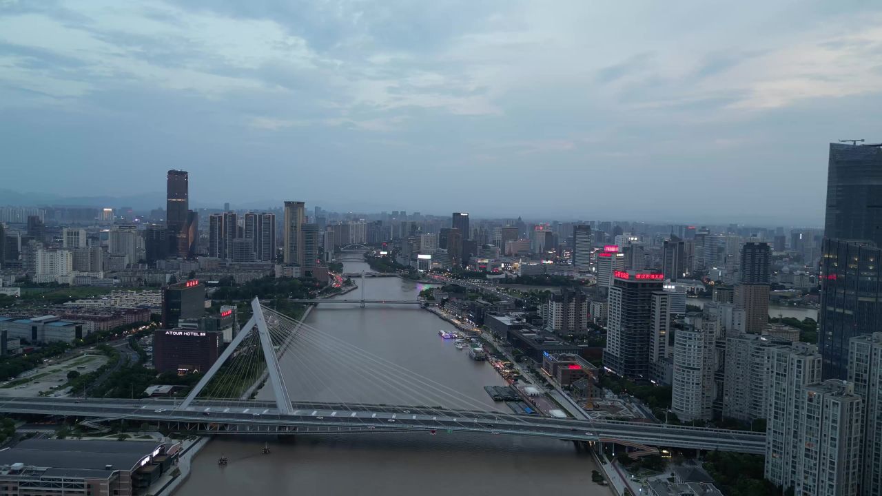 航拍浙江宁波甬江外滩大桥