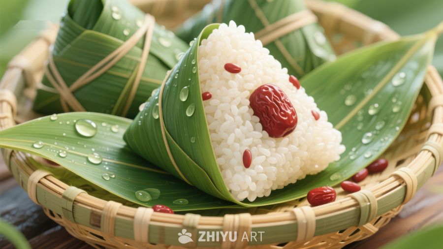 竹叶包裹的糯米粽子 481