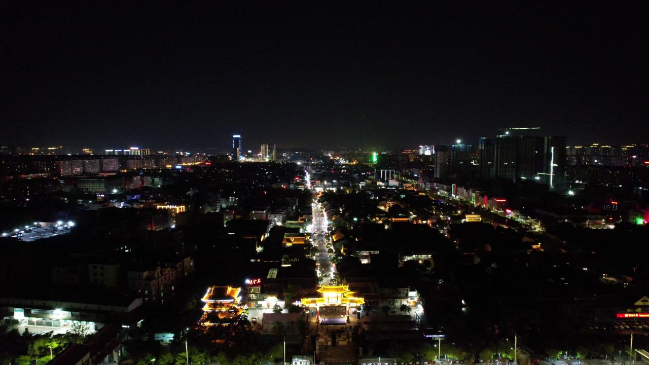 云南昆明官渡古镇夜景航拍