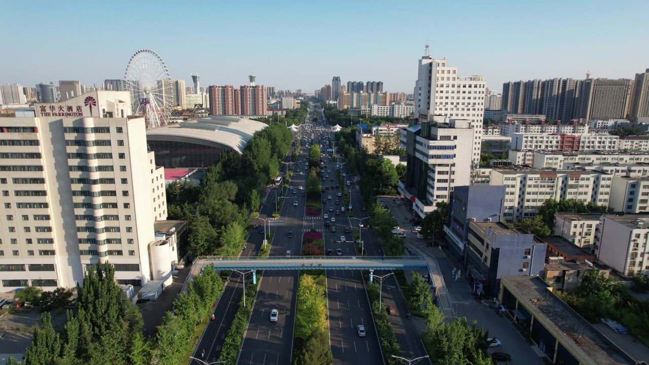 山东潍坊城市风光交通城市大景高楼建筑航拍 