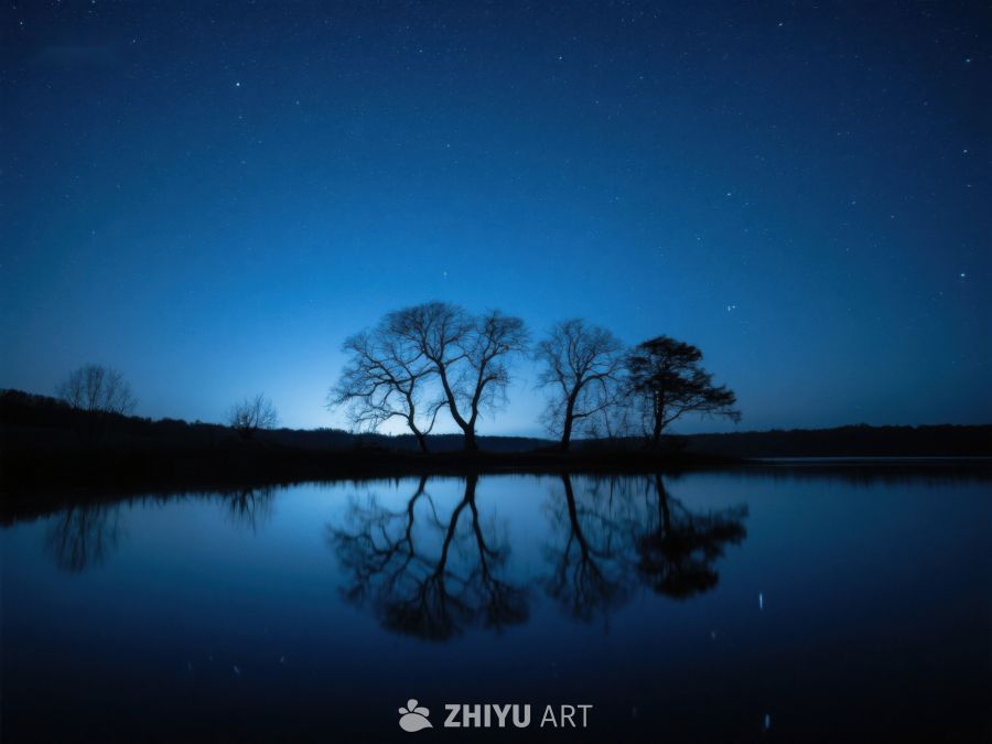 夜空下的湖面树影 338