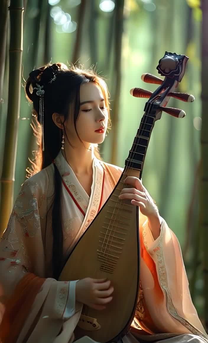 竹林琵琶女：静谧意境中的古典雅韵