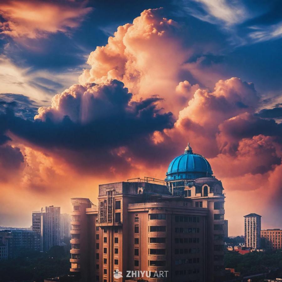 一幅城市天际线壁纸，前景中显眼地展示着一座又大又高
