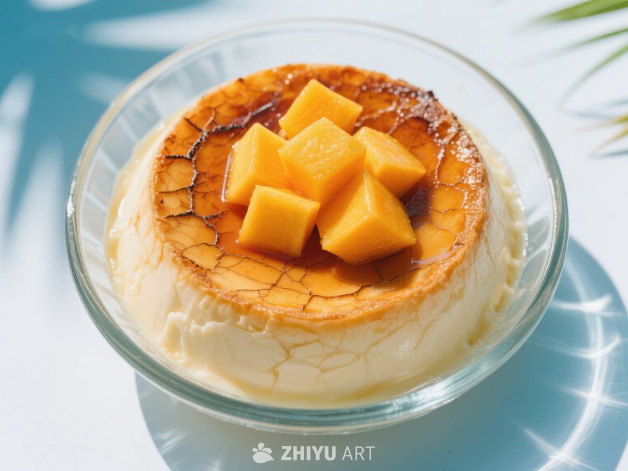 芒果焦糖布丁，清新美味