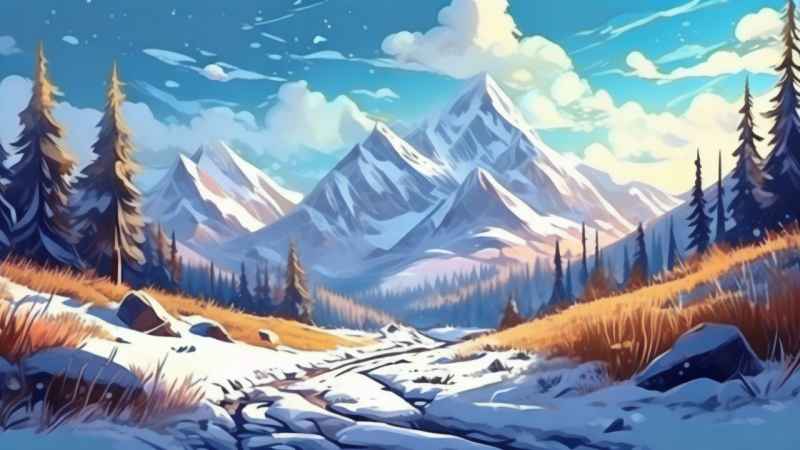 冬季背景图插画雪山雪景 108