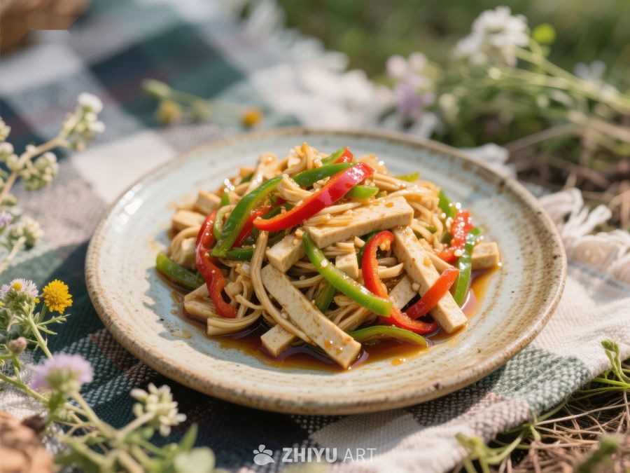 色彩斑斓的炒豆干与蔬菜 1339