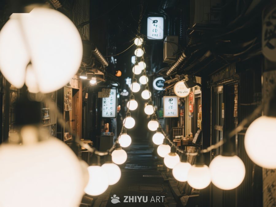 夜晚巷道的温暖灯光 849
