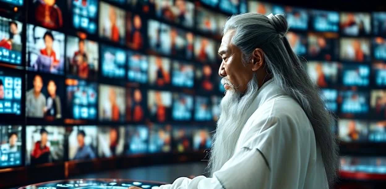 老人操作全球互动控制台