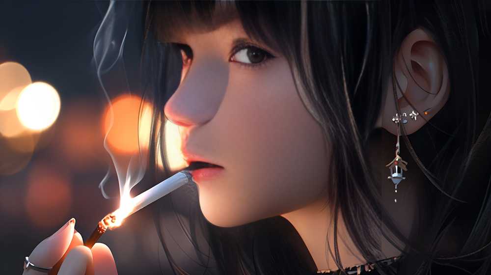 夜色美女抽烟