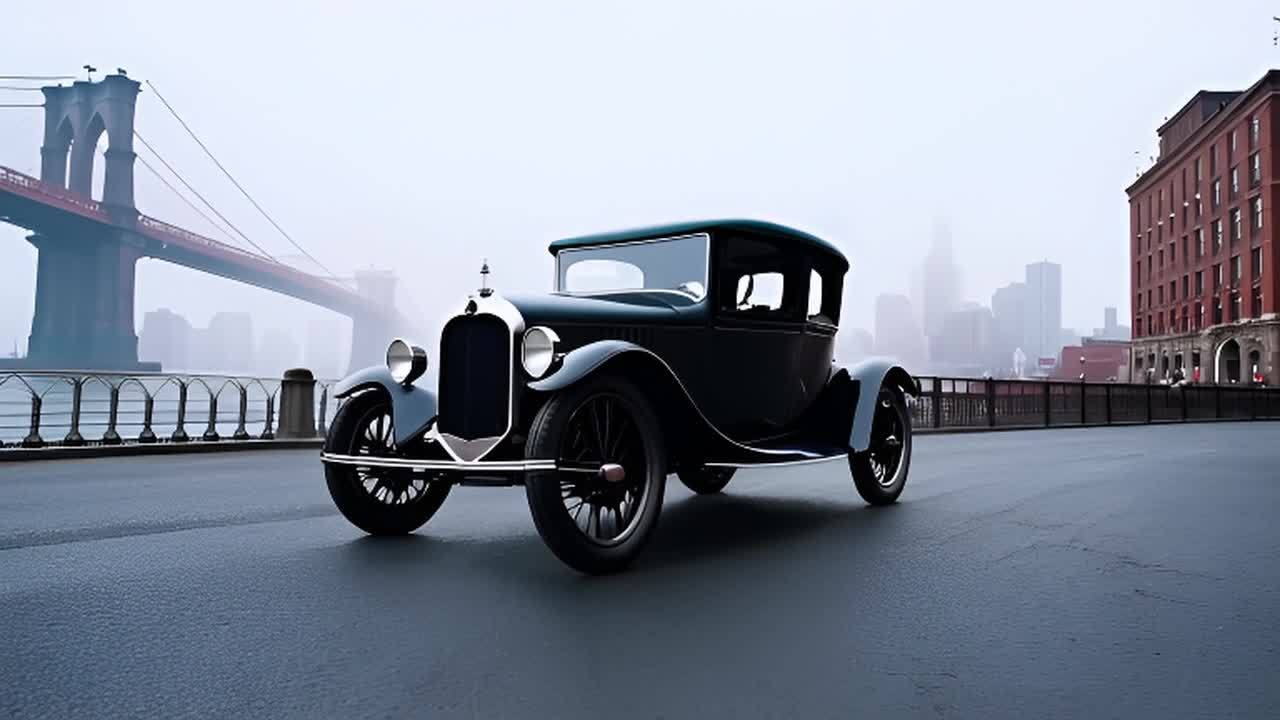 一辆1911年款的福特T型车停在纽约的街道上。背景