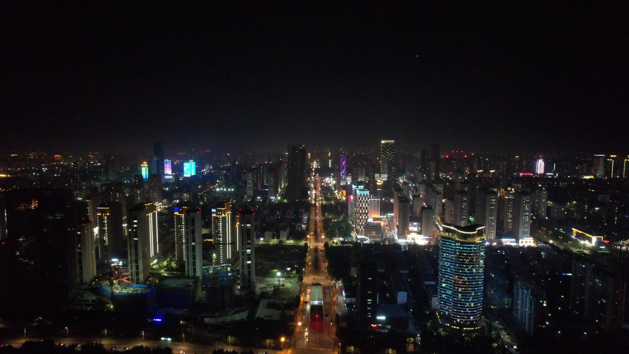 山东日照城市夜景灯光航拍  