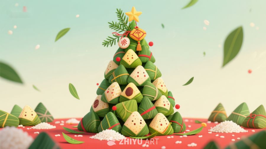 粽子堆叠成的圣诞树 488