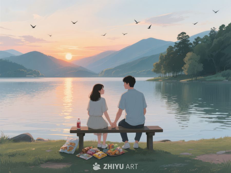 湖畔夕阳下的情侣时光 312
