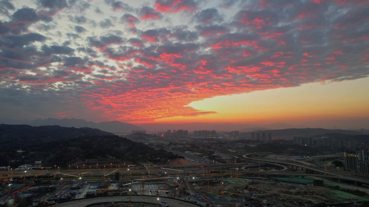 航拍福州城市火烧云 1
