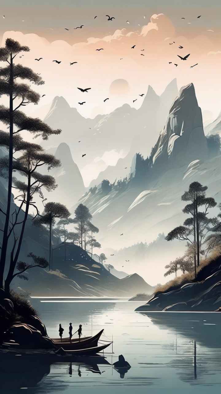 国潮山水插画风景图 58