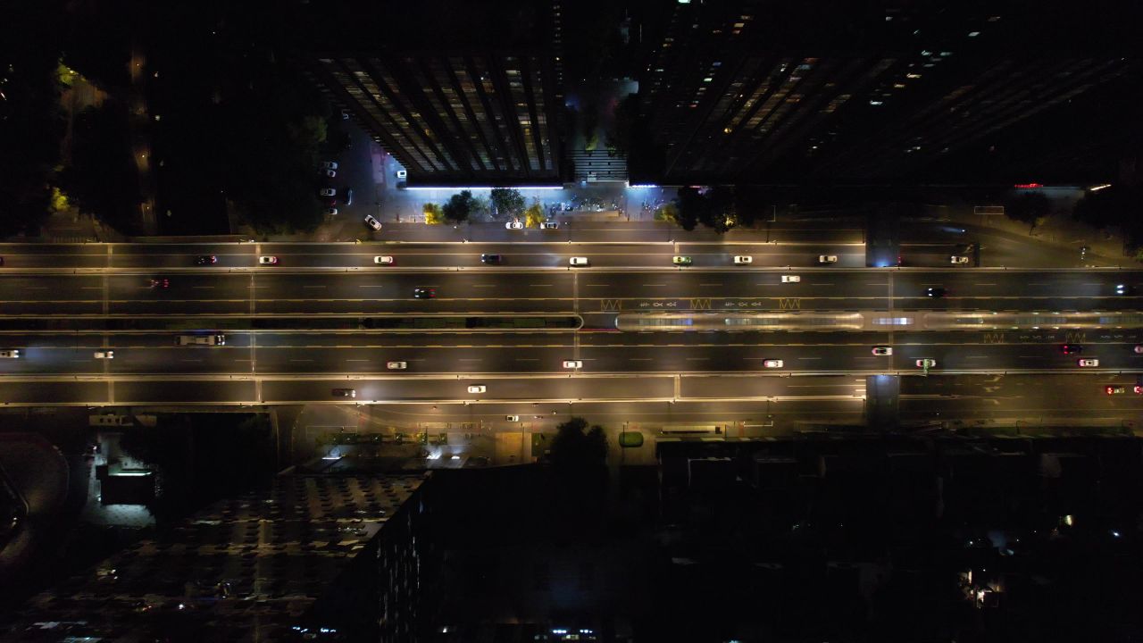 成都城市夜景交通东二环航拍